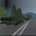 Military Utility Vehicles Conveying on Mountain Road with Green Trees and Hills