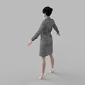 Woman Standing in Gray Plaid Coat Dress with Black Top and White High Heels