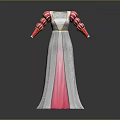 Man In Elegant White Pink Long Dress With Red Sleeves And Gold Accents