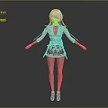 3D Game Movie Character With Purple Hair White Top And Black Short Skirt