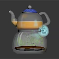 Transparent Teapot With Orange Liquid Blue Textured Lid Label Green Leaf Patterns Your Teas Leafs