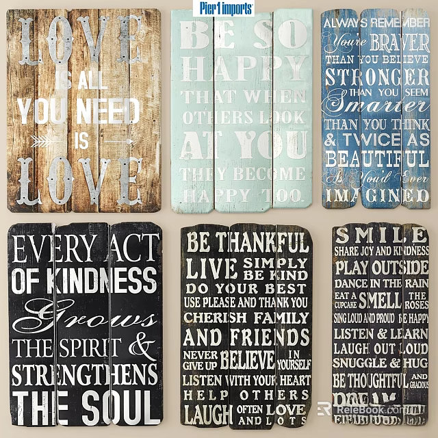 Vintage Wooden Quote Signs With Inspirational Messages For Home Decor 3d model 