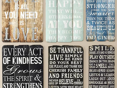 Vintage Wooden Quote Signs With Inspirational Messages For Home Decor 3d model