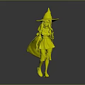 Red Haired Witch Character In Red Dress With Gray Wizard Hat Black Cloak And Brown Boots