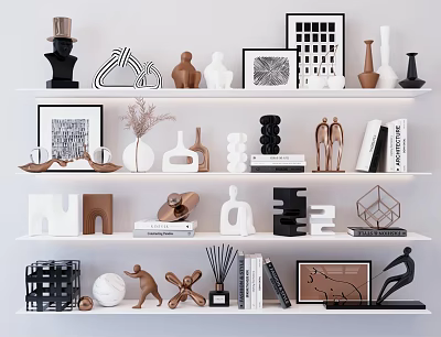 Modern Decorative Ornament Set With Shelves Sculptures Vases And Photo Frames 3d model