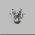Round Glass Vase With Purple Pink White Flowers And Green Leaves