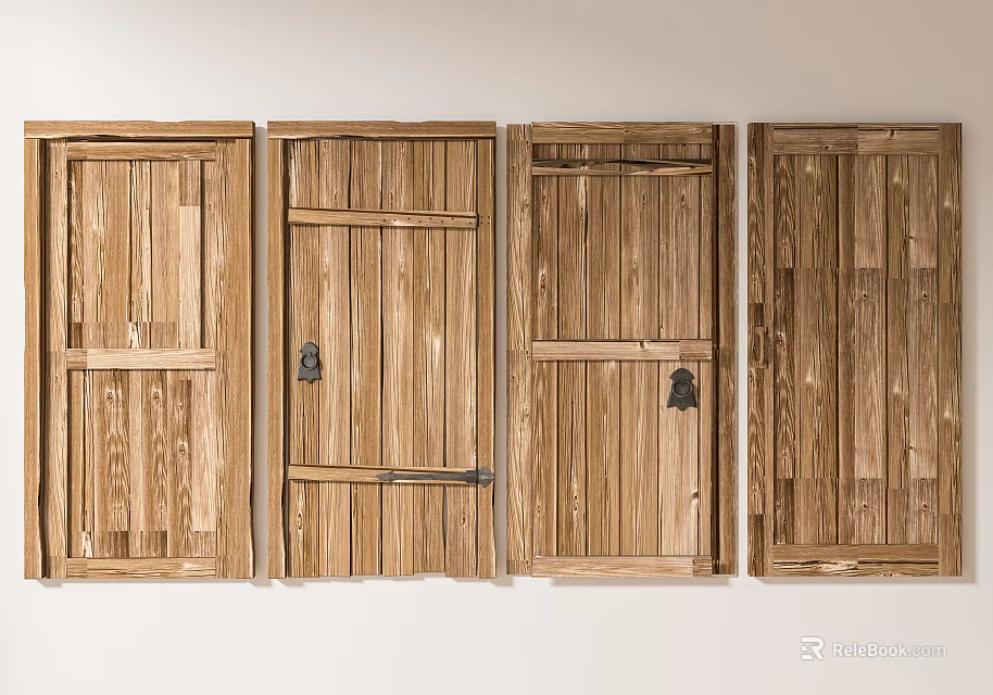 Wooden Hinged Doors With Various Designs And Natural Wood Texture For Home Interiors 3d model 