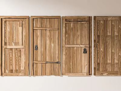 Wooden Hinged Doors With Various Designs And Natural Wood Texture For Home Interiors 3d model