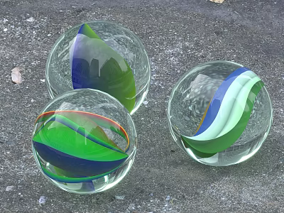Vibrant Colorful Glass Marbles With Swirl Patterns On Gray Concrete Surface 3d model