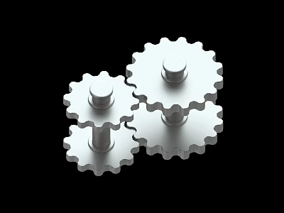 Silver Metal Gears 3D Rendered Interlocking Mechanical Parts Against Black Background 3d model