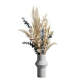 Decorative Ornament Set With Dried Flower Bouquet And Gray Minimalist Vase