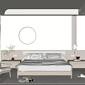 Modern Bedroom Interior Design With Wooden Bed Round Light Window And Armchair