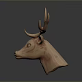 Wooden Deer Head Sculpture With Large Antlers And Modern Minimalist Design
