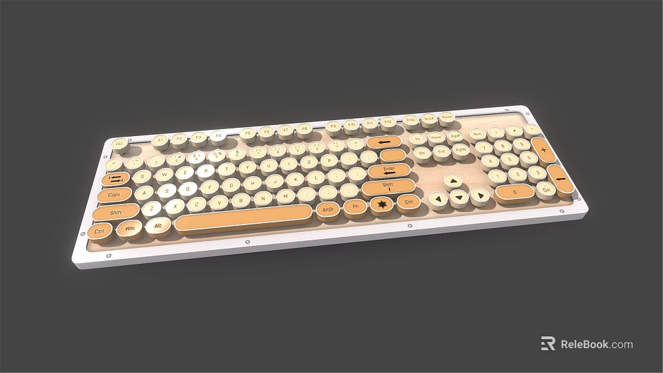 Mechanical Computer Keyboard with Round Keycaps and Orange White Color Design 3d model