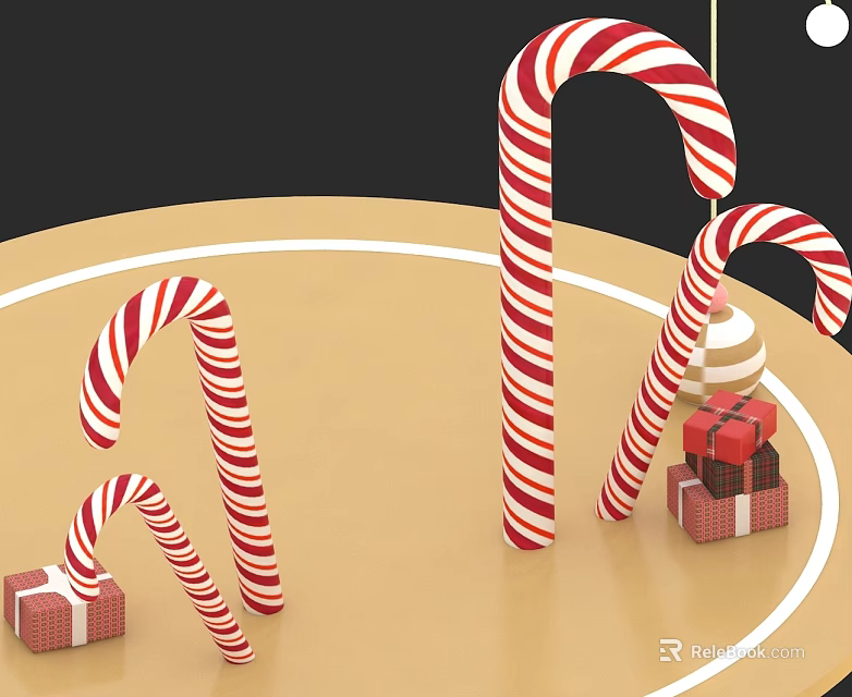 Swing Door with Red White Striped Candy Canes Red Gift Boxes and Gold Decor 3d model 