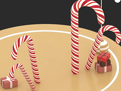 Swing Door with Red White Striped Candy Canes Red Gift Boxes and Gold Decor 3d model