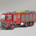Red Fire Truck With Yellow Items On Roof And Gray Body Details