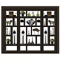 Dark Wooden Display Cabinet Shelf With Multi Compartment Holding Decorative Vases Sculptures Books Small Plants