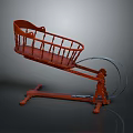 Vintage Red Wooden Weapon With Metal Wheels And Ornate Carvings On Stand