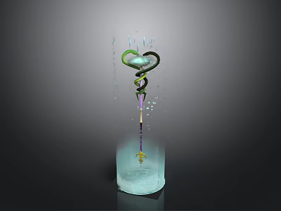 Decorative Water Fountain Sculpture With Transparent Base Spiral Metal And Water Droplets 3d model