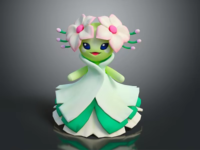 Adorable Game Movie Character 3D Model with Green White Dress and Pink Flowers 3d model