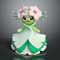 Adorable Game Movie Character 3D Model with Green White Dress and Pink Flowers
