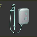Compact White Electric Water Heater with Showerhead Control Knob and Hose