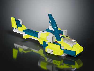 Sleek Modern Table Displaying Yellow Blue White Lego Model On Smooth Surface 3d model