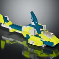 Sleek Modern Table Displaying Yellow Blue White Lego Model On Smooth Surface