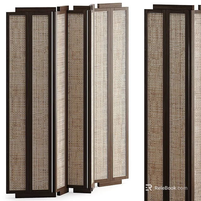Beige And Brown Vertical Woven Blinds With Dark Frame Design 3d model