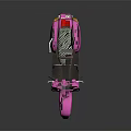 Pink Scooter With Blue Windshield Black Seat And Yellow Indicators On Reflective Surface