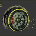 High Performance Car Tire With Yellow Accent Stripe Black Wheel Rim And Red Brake Caliper