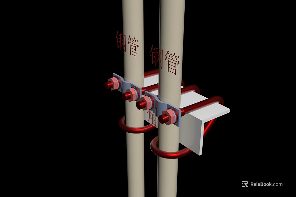 Durable Steel Pipe Clamps Hardware Tools with Red Fasteners and White Brackets 3d model