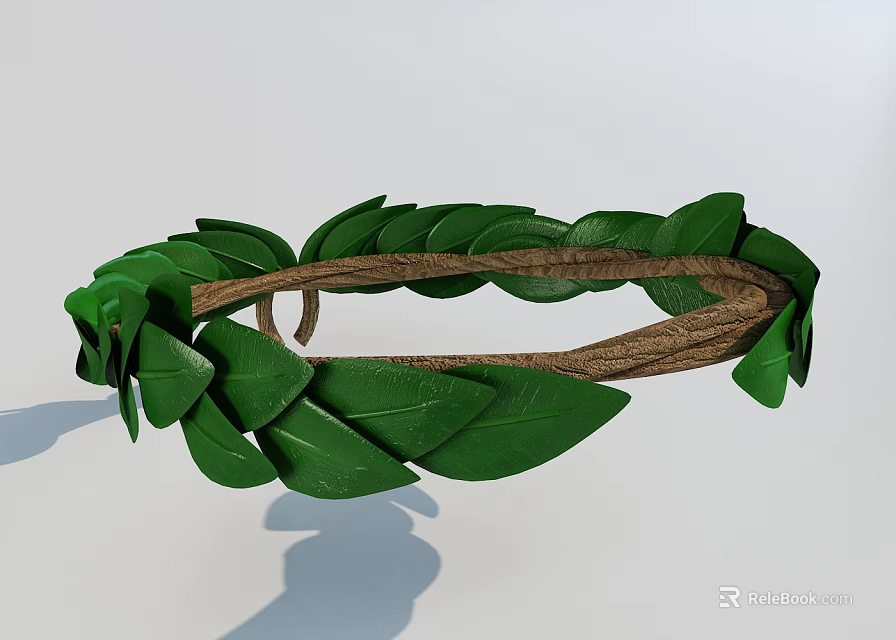 Green Leaf Woven Headpiece Jewelry With Natural Brown Braided Band 3d model 