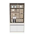 Modern Display Cabinet Shelf With Wooden Frame Trophies Certificates And Books