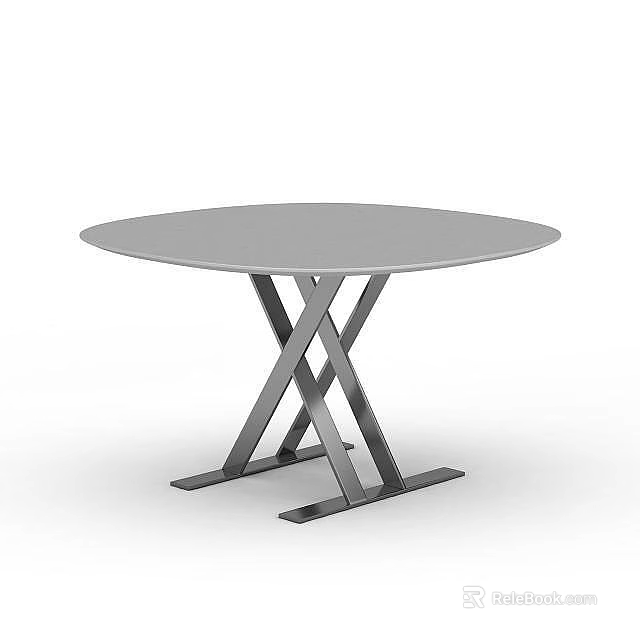 Modern Office Desk With Round Grey Top And Cross Metal Legs Design 3d model 