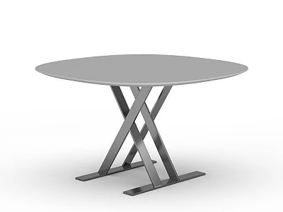 Modern Office Desk With Round Grey Top And Cross Metal Legs Design 3d model