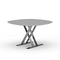 Modern Office Desk With Round Grey Top And Cross Metal Legs Design