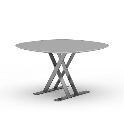 Modern Office Desk With Round Grey Top And Cross Metal Legs Design 3d model