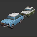 Toy Cars Display Blue Vehicle With White Roof And Police Car With Emergency Lights