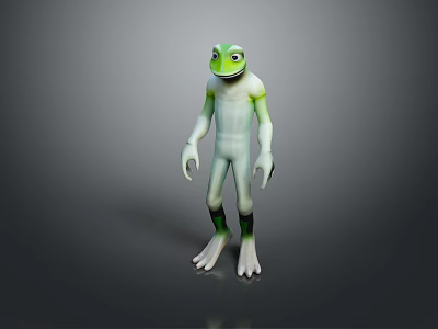 Green Anthropomorphic Reptile Digital 3D Model With Standing Posture And Smooth Texture 3d model