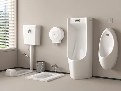 Modern Bathroom With Wall Mounted Urinal Toilet Paper Holder And Sink 3d model