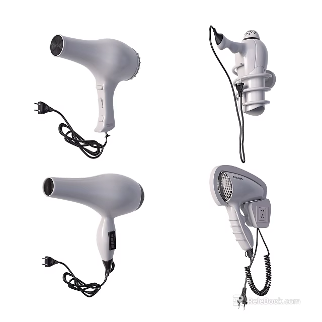 Different Angles Display Of White Hair Dryer As Daily Electrical Appliance 3d model 
