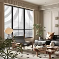Modern Living Room Interior With Black Leather Sofa Wooden Coffee Table And Area Rug