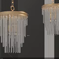 Elegant Modern Crystal Chandelier With Hanging Glass Strips And Gold Metal Frame Design