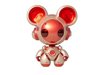 Cute Red And Silver Robot Doll With Big Ears And Round Eyes Design 3d model