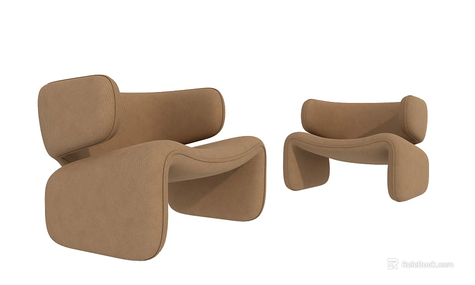 Modern Brown Single Sofa With Curved Design And Soft Knitted Texture Style 3d model 