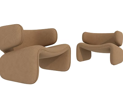 Modern Brown Single Sofa With Curved Design And Soft Knitted Texture Style 3d model