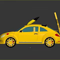 Yellow Pikachu Inspired Beetle Style Car With Decorative Ears And Tail 3d model