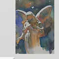 Abstract Painting Featuring Angel Figure In Watercolor Style With Colorful Hues